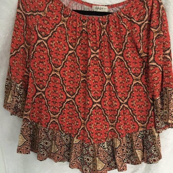Dark orange peasant top - can be worn on or off-shoulder - Picture 1 of 5